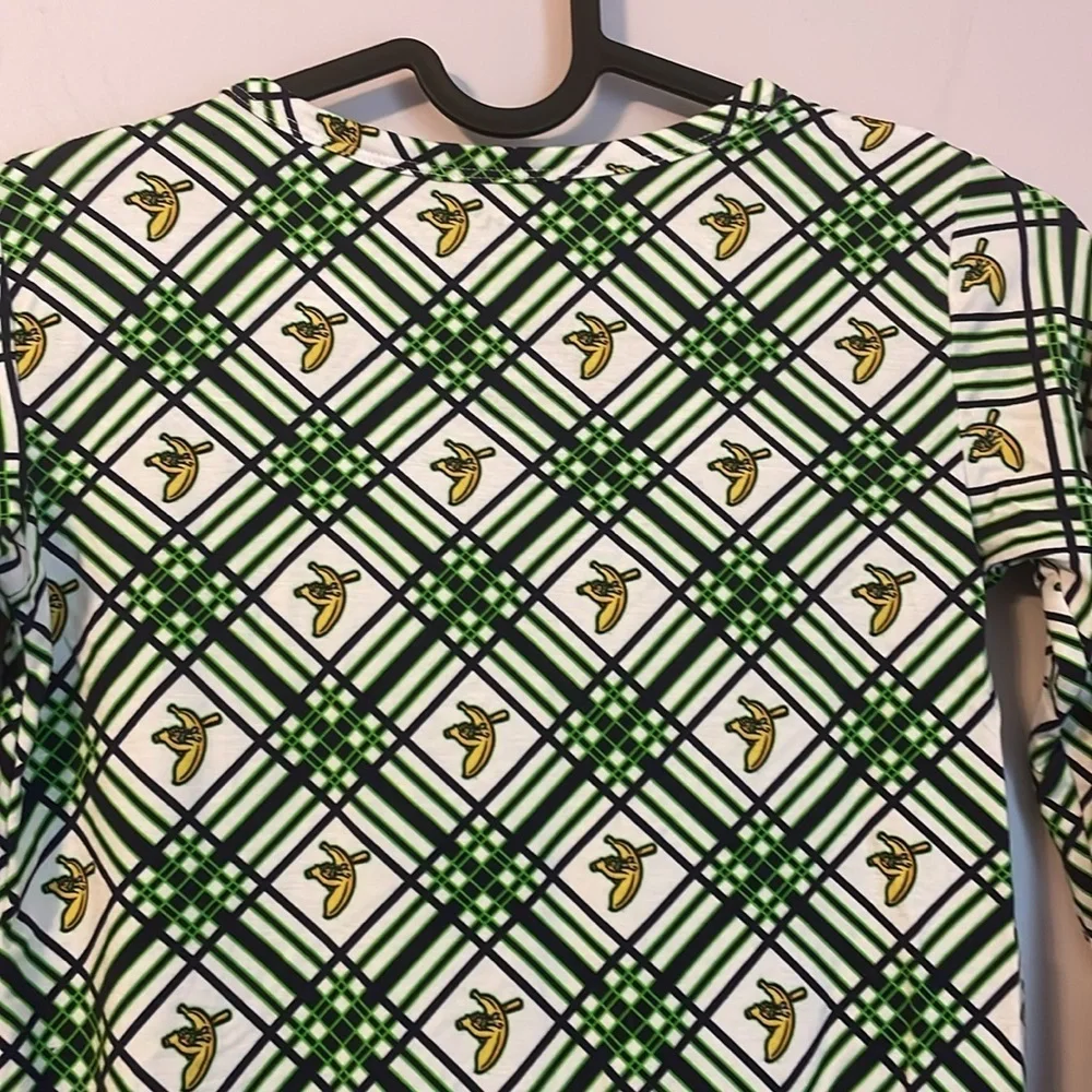 Peaz N’ Carrots Savannah Banana Baseball Logo Plaid Soft Pajama Top size 9/10